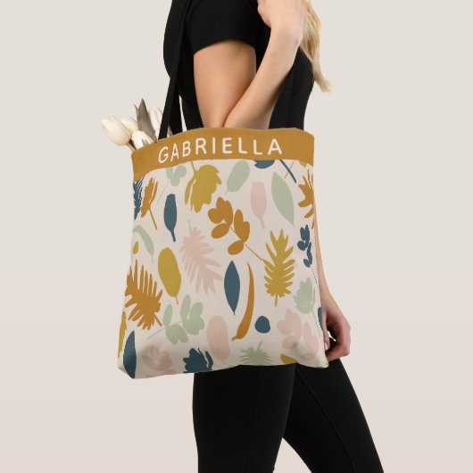 Tote Bag Fleurs d'automne botaniques Motif Feuille Personna (De près)