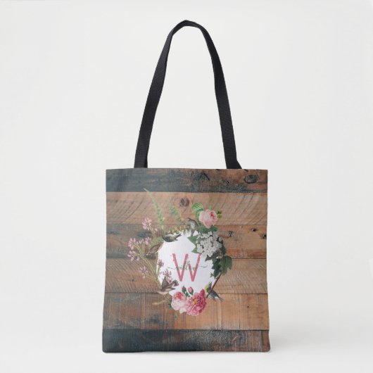 Tote Bag Fleurs de bois rustique monogrammes (Devant)