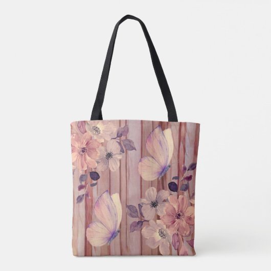 Tote Bag Fleurs de bois rustiques et papillons (Dos)