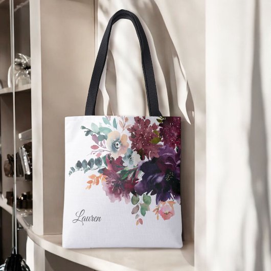 Tote Bag Fleurs de Bourgogne à l'aquarelle luxueuse avec no
