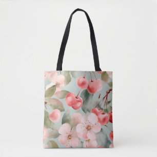 Tote Bag Fleurs de cerisier et cerises Art de printemps