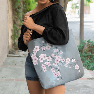 Tote Bag Fleurs de cerisier Floral Dusty Rose Bleu