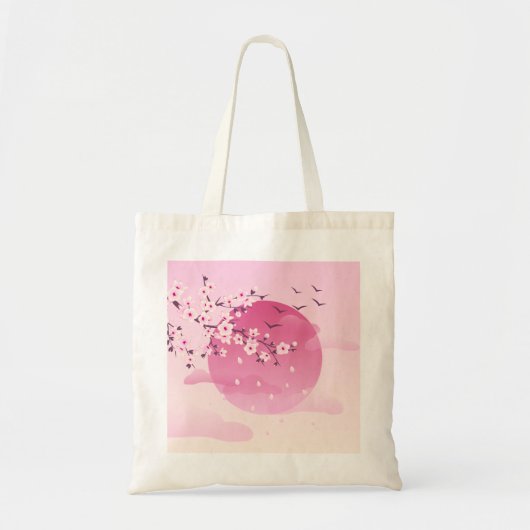 Tote Bag Fleurs de cerisier Paysage japonais rose (Devant)