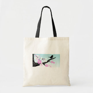 Tote Bag Fleurs de cerisier personnalisables d'oiseau de