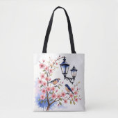 Tote Bag Fleurs de cerisiers et oiseaux (Devant)