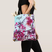 Tote Bag Fleurs de cerisiers roses - monogrammed (De près)