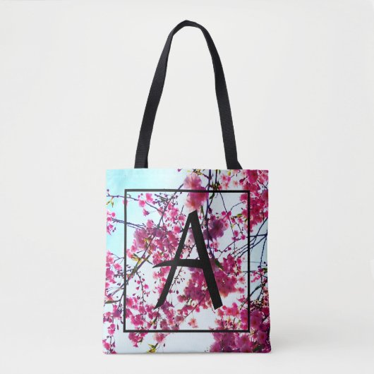 Tote Bag Fleurs de cerisiers roses - monogrammed (Devant)