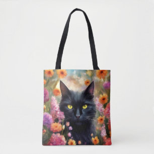 Tote Bag Fleurs de chats noirs Jardin Chat 736
