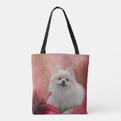 Tote Bag Fleurs de Chien Poméranien blanc Animal (Dos)