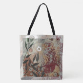 Tote Bag Fleurs de chouettes et branches Collage de tapisse (Devant)