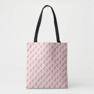 Tote Bag Fleurs de corail doux et motif de feuilles bleues