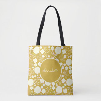 Tote Bag Fleurs de crème dans modèle Floral Or Personnalisé