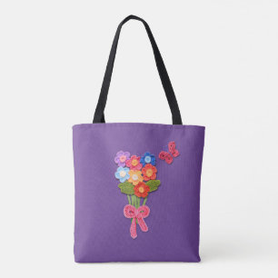 Tote Bag Fleurs de Crochet Papillon et Bow