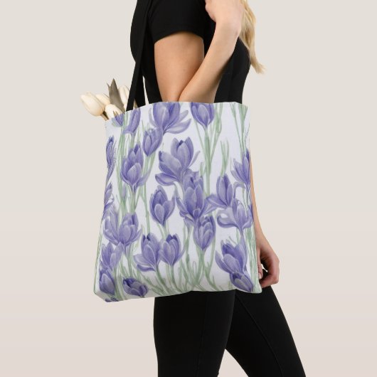 Tote Bag Fleurs de crocus aquarelles (De près)