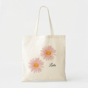 Tote Bag Fleurs de daisy rose blush avec monogramme