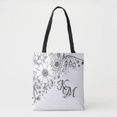 Tote Bag Fleurs de Doodle Noir et Blanc Couleur dans l'imag (Devant)