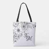 Tote Bag Fleurs de Doodle Noir et Blanc Couleur dans l'imag (Dos)