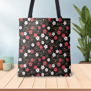 Tote Bag Fleurs de fleurs de cerisier de Sakura noir japona