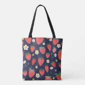 Tote Bag Fleurs de fraises et fruits : Motif décoratif (Dos)