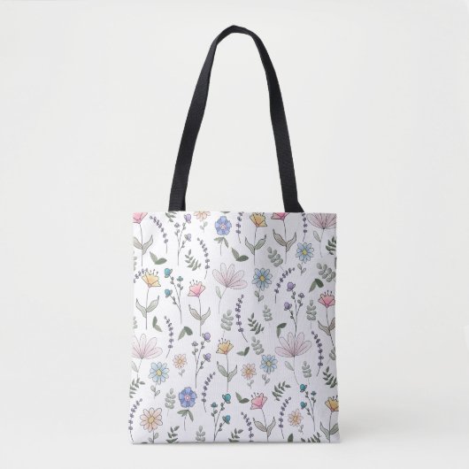 Tote Bag Fleurs de gribouillis d'aquarelle printanière (Devant)