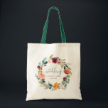 Tote Bag Fleurs de jardin anglais Wreath Custom Wedding Tex<br><div class="desc">Des fleurs de jardin anglaises colorées ornent un texte mariage personnalisable sur un arrière - plan blanc. Aquarelles modernes design fantaisiste illustré à la main.</div>