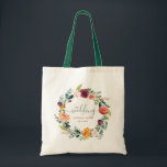 Tote Bag Fleurs de jardin anglais Wreath Custom Wedding Tex<br><div class="desc">Des fleurs de jardin anglaises colorées ornent un texte mariage personnalisable sur un arrière - plan blanc. Aquarelles modernes design fantaisiste illustré à la main.</div>