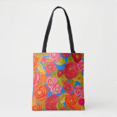 Tote Bag Fleurs De Jardin Rose D'Aquarelle Sur Aqua Fourre- (Devant)