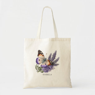 Tote Bag Fleurs de Lavande à l'Aquarelle avec Papillon Pers