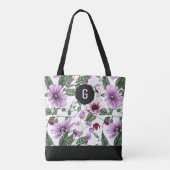 Tote Bag Fleurs de lavande avec feuille vert personnalisé m (Dos)