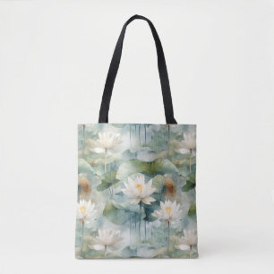 Tote Bag Fleurs de Lotus Vertes Sérénité