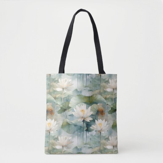 Tote Bag Fleurs de Lotus Vertes Sérénité (Devant)