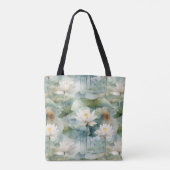Tote Bag Fleurs de Lotus Vertes Sérénité (Dos)