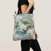 Tote Bag Fleurs de Lotus Vertes Sérénité (De près)
