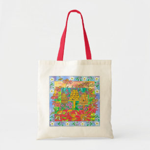 Tote Bag Fleurs de marguerite rouge Abeille de miel