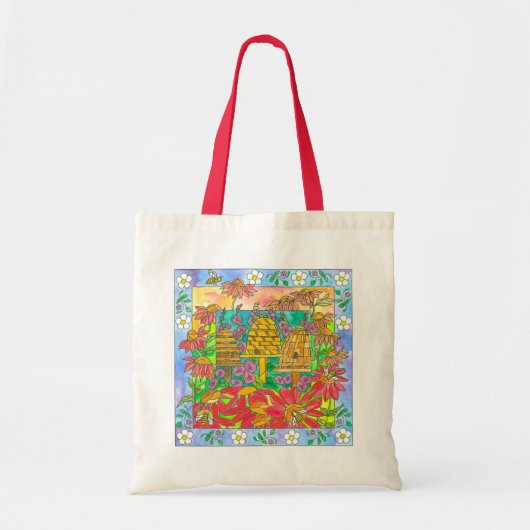 Tote Bag Fleurs de marguerite rouge Abeille de miel (Devant)