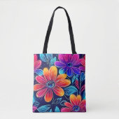 Tote Bag Fleurs de néon brillantes (Devant)