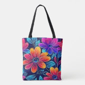 Tote Bag Fleurs de néon brillantes (Dos)