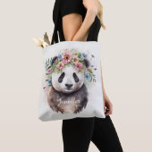 Tote Bag Fleurs de Panda Aquarelle                         (De près)