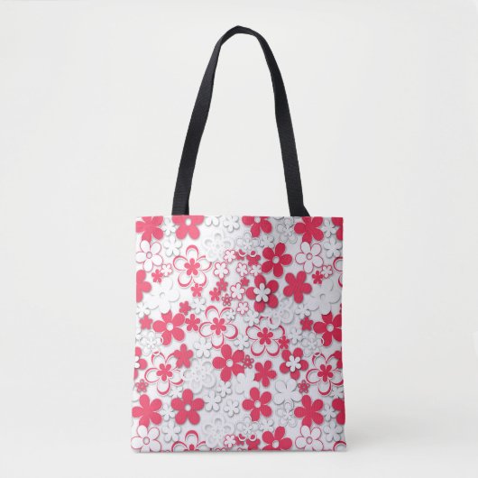 Tote Bag Fleurs de papier rouge et blanc (Devant)