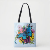 Tote Bag Fleurs de papillon bleu Dragon (Devant)