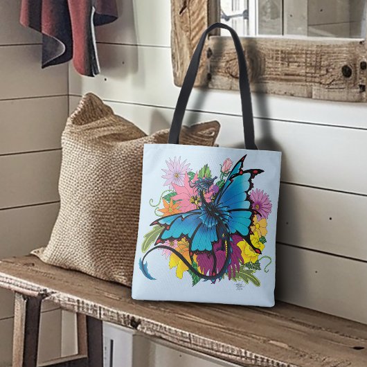 Tote Bag Fleurs de papillon bleu Dragon
