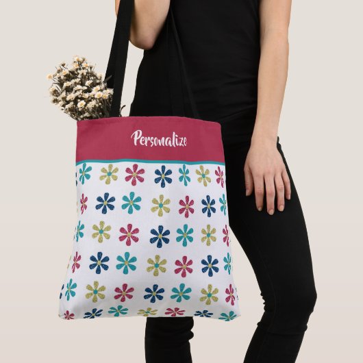 Tote Bag Fleurs de Parties scintillant rose chic Fille mign (De près)