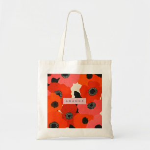 Tote Bag Fleurs de pavot personnalisées rouge vif et rose