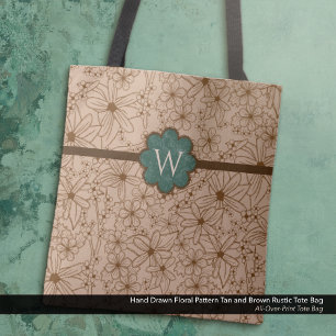 Tote Bag Fleurs de pays : Tan et Hunter Green Monogrammed