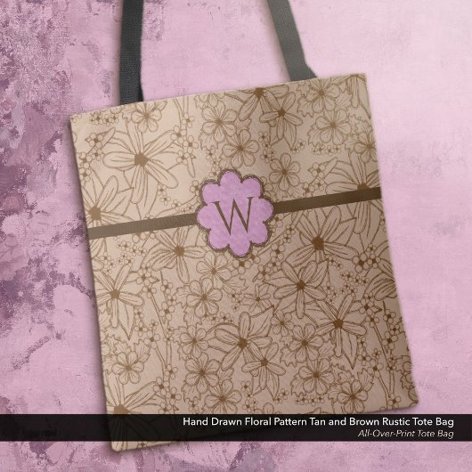 Tote Bag Fleurs de pays : Tan et rose Monogrammé