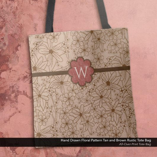 Tote Bag Fleurs de pays : Tan et rouge brique Monogramme