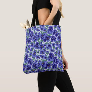 Tote Bag Fleurs de Pensée Bleues