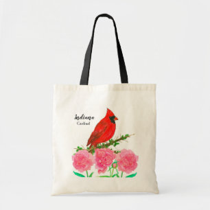 Tote Bag Fleurs de pivoines Aquarelle cardinale d'oiseaux
