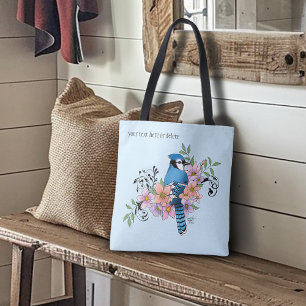 Tote Bag Fleurs de printemps bleu Jay