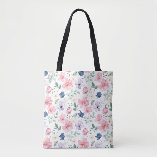 Tote Bag Fleurs de printemps et Motif Feuille (Devant)